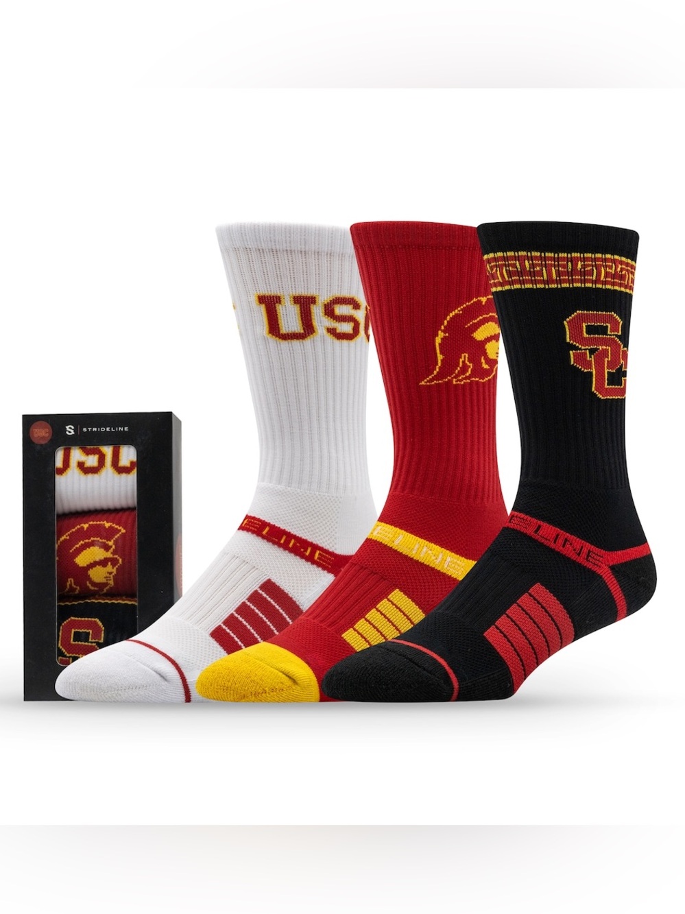 $40 Retail NIB Strideline 3-Pack Crew Socks USC Trojans